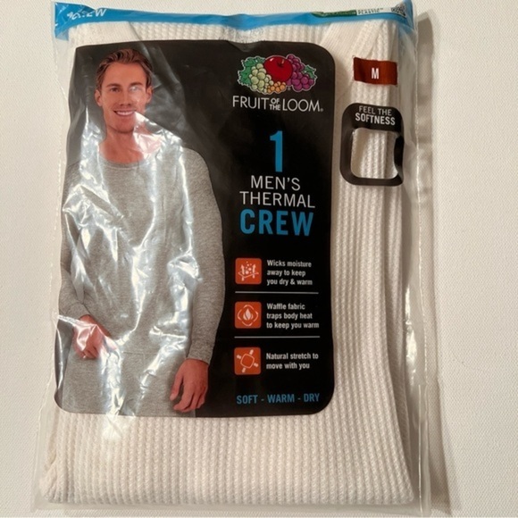 NWT Fruit Of The Loom Mens Thermal Shirt Dual Defense Size Medium White Crew (Z) - Picture 2 of 5